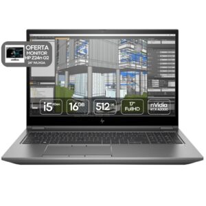 Computador Portátil usado recondicionado HP ZBook 17 G8 Fury, com oferta de monitor HP Z24n G2.