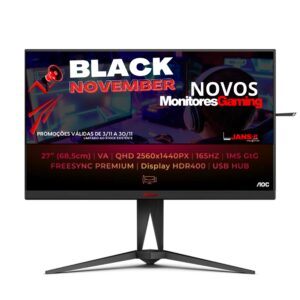 Monitor Gaming AOC AGON 27 Polegadas LED QHD 165Hz, Promoção Black November JANS-it.