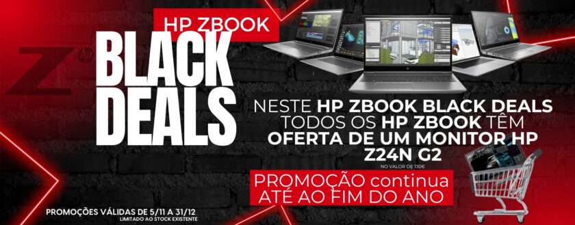 Promoção HP Zbook Black Deals. Oferta de um monitor HP Z24n G2, na compra de qualquer HP ZBook, na JANS-it