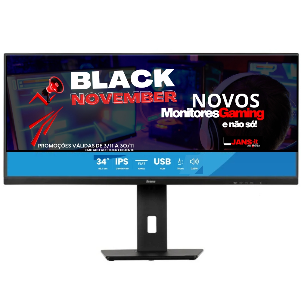 Promoção Black November JANS-it. Monitor Profissional iiyama ProLite 34", usado recondicionado Grade A.