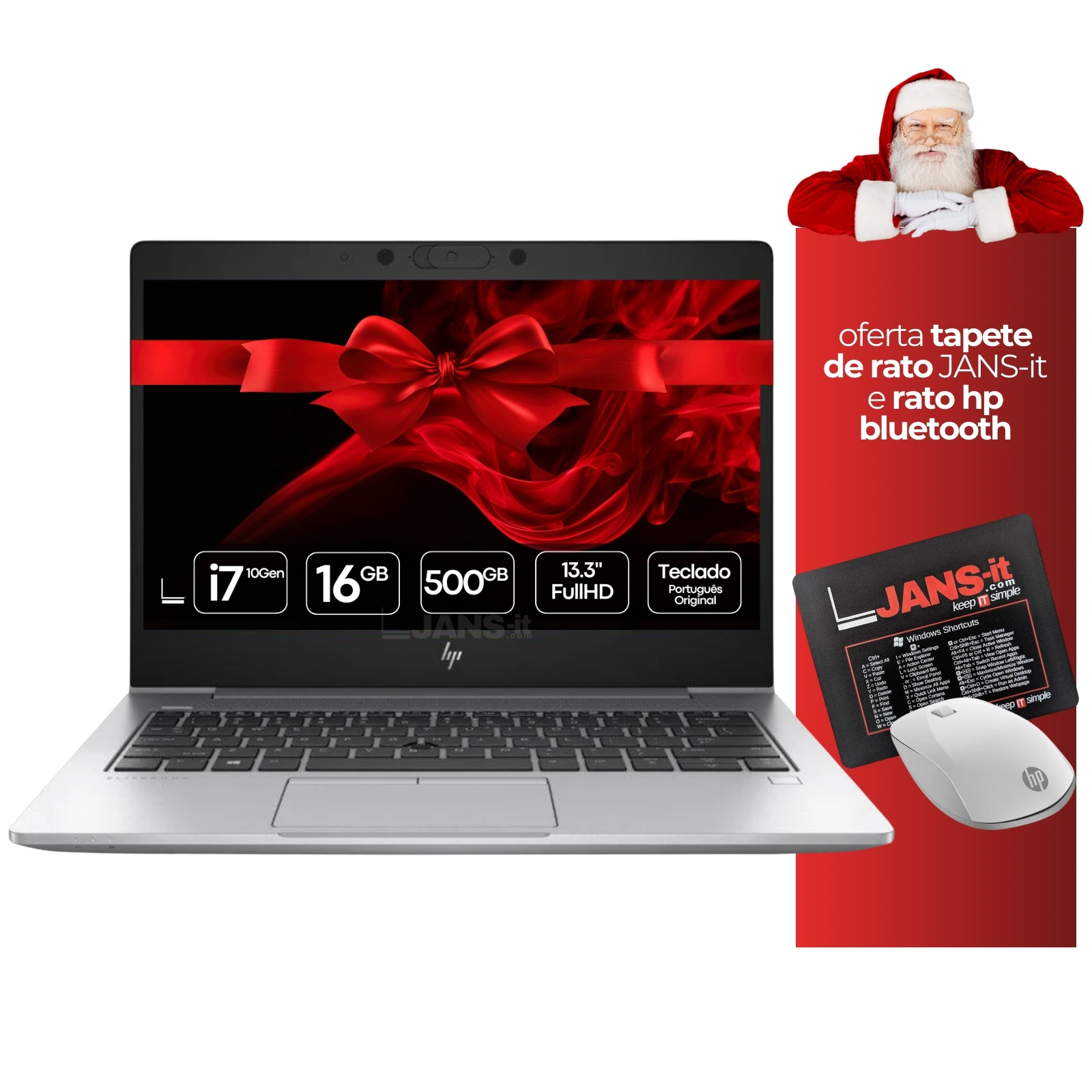 Portátil usado recondicionado HP Elitebook 830 G6. Promoção de natal JANS-it. Oferta tapete de Rato JANS-it e Rato HP Z5000 Bluetooth.