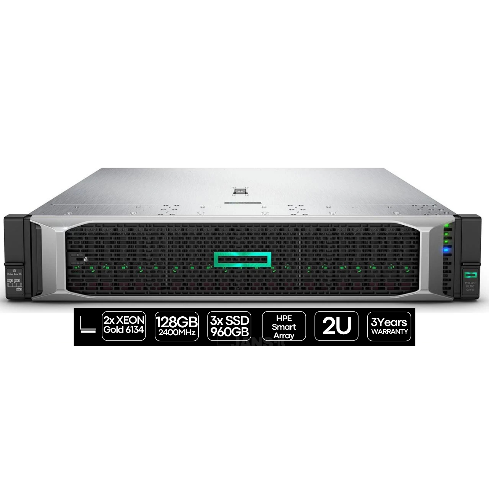 Servidor recondicionado HP DL380 G10, Gold Xeon 6134, 128GB, 3x SSD 960GB, Servidor Recondicionado Grade A, com 3 anos de Garantia JANSit.