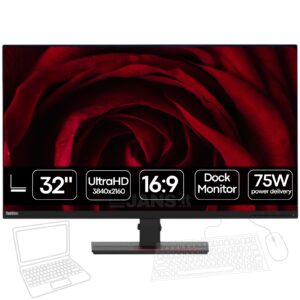 Monitor recondicionado Lenovo T32p-20 32 polegadas UltraHD 4K Dock 75W power delivery garantia JANSit.