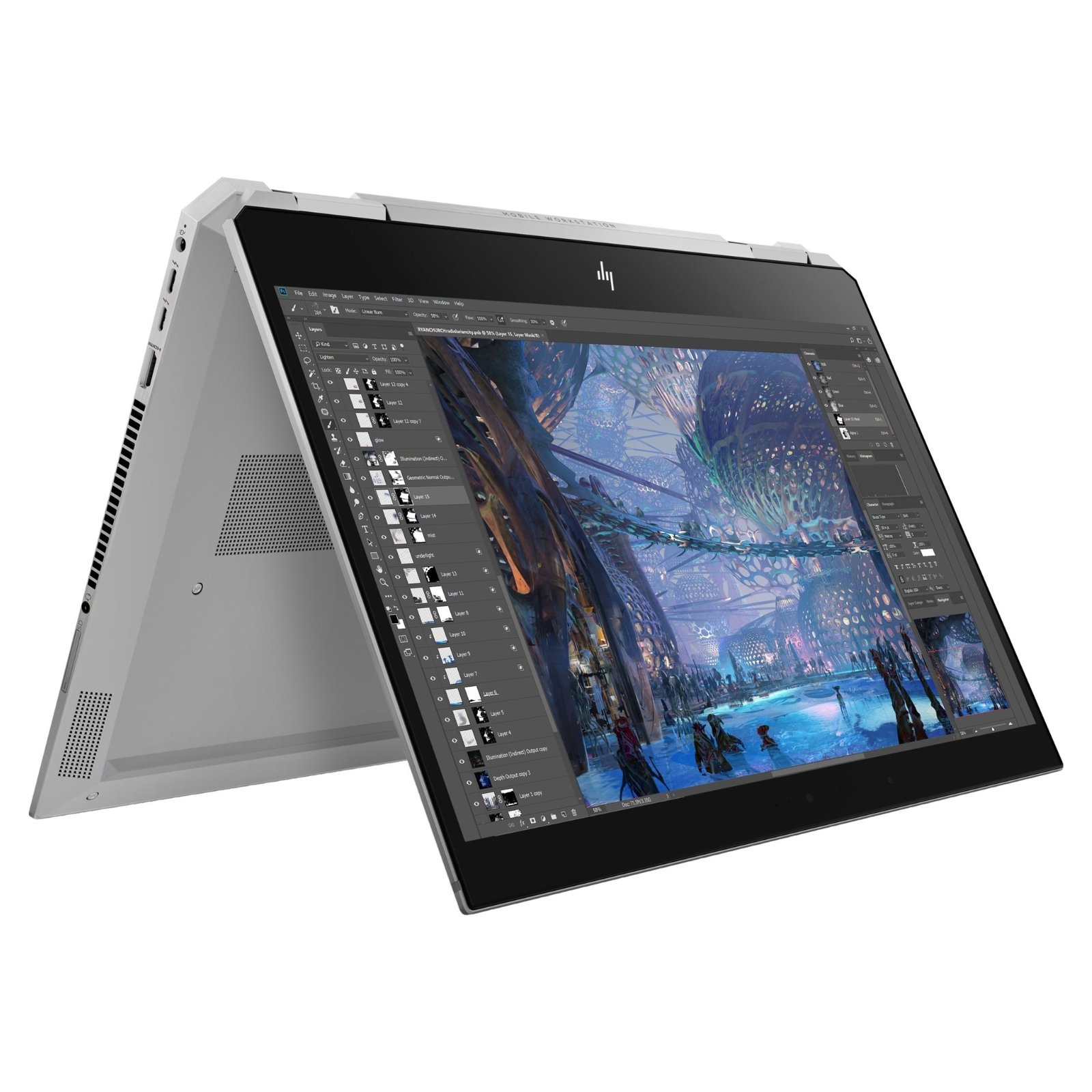 Workstation Portátil Recondicionada HP ZBook Studio G5 x360 Usada Renovada com garantia 2 anos. Imagem lateral JANSit