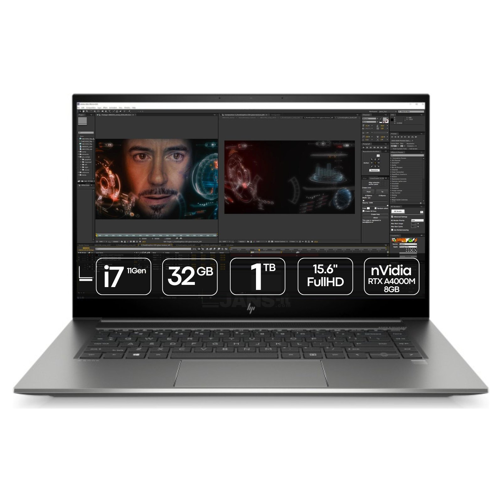 Workstation Portátil Recondicionada HP ZBook Studio G8 RTX A4000M Usada Renovada com garantia 2 anos. Imagem Principal JANSit