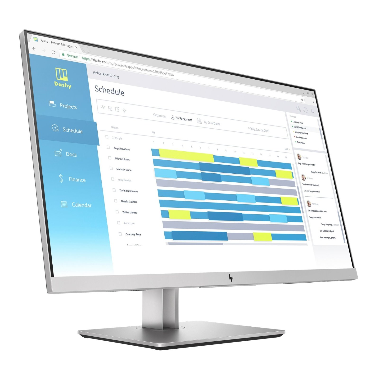 Vista lateral esquerda do monitor dock HP EliteDisplay E273d recondicionado JANSit – Destaque para o hub USB 3.0 de acesso rápido e suporte ergonómico com ajuste de altura e inclinação. Design profissional ultra-fino com garantia JANSit.