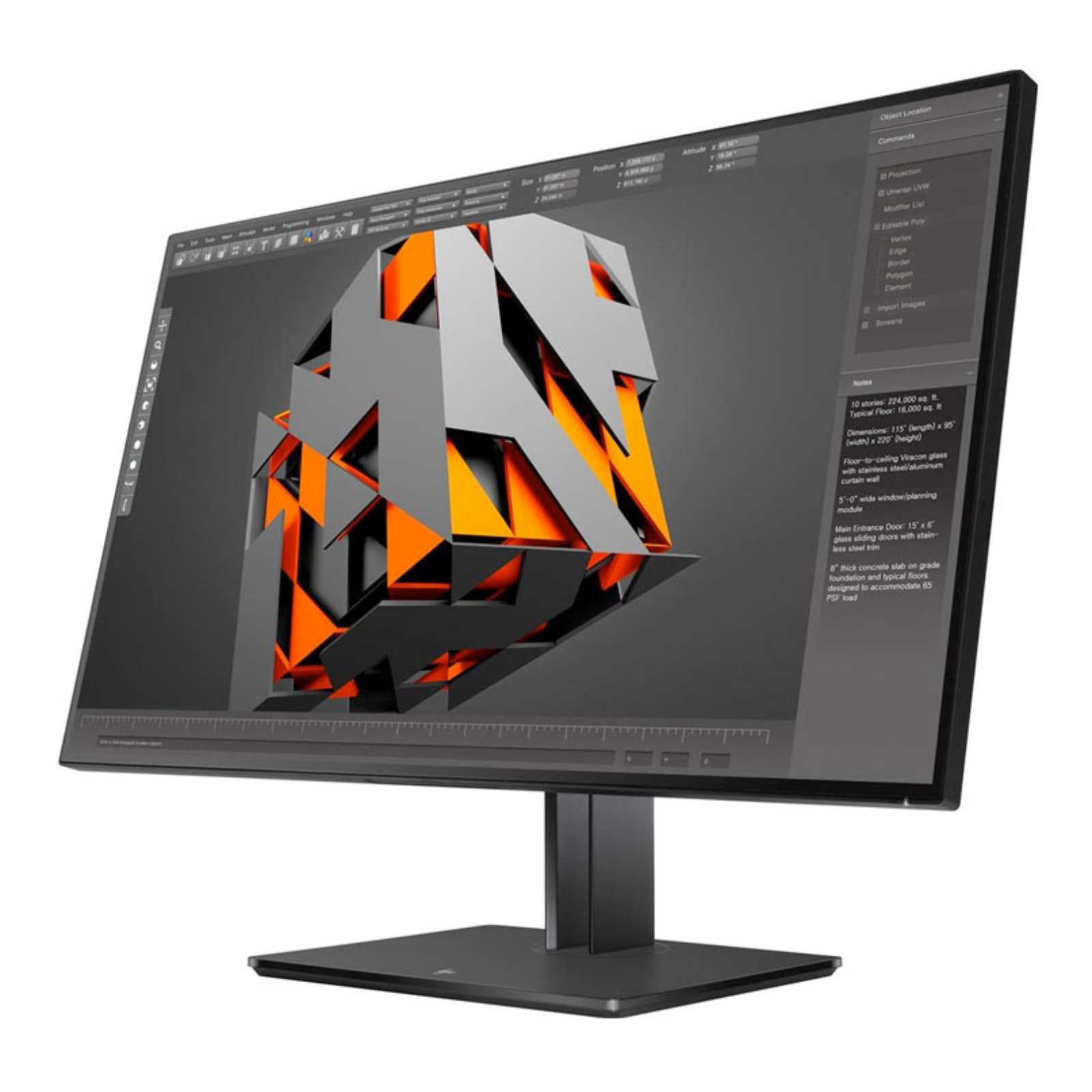 Vista lateral direita do monitor profissional HP Z32 4K UHD recondicionado JANSit – Destaque para o perfil de painel fino, suporte ergonómico com ajuste de inclinação e acabamento premium da linha Z. Ecrã de 31.5 polegadas Grade A com garantia JANSit.