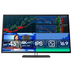 Descrição de SEO (Alt Text) "Monitor profissional HP Z43 4K UHD de 42.5 polegadas recondicionado JANSit – Ecrã massivo com painel IPS, resolução 3840 x 2160 e molduras finas. Monitor ideal para multitasking, edição de vídeo e centros de controlo, com garantia JANSit.