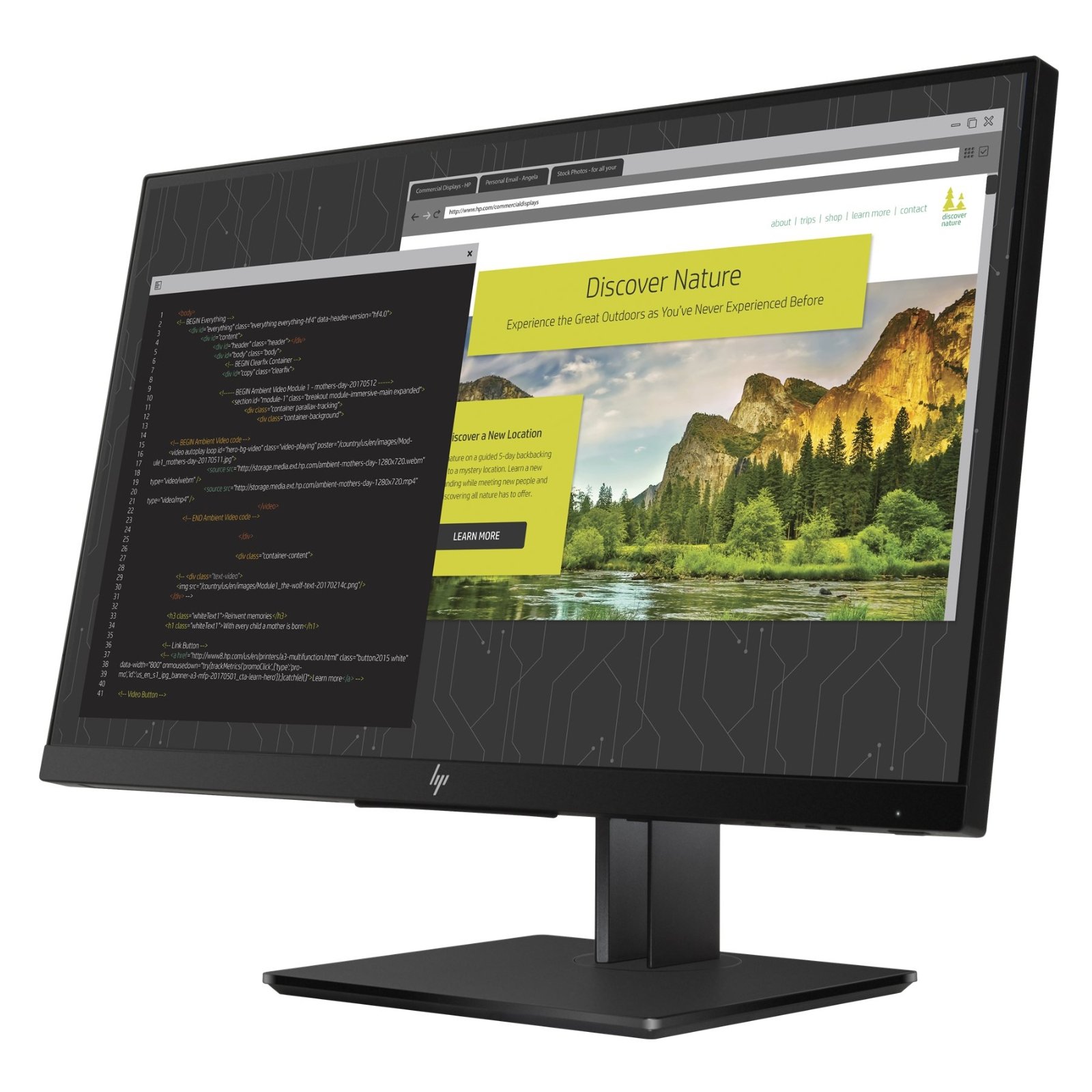 Vista lateral esquerda do monitor HP ZDisplay Z24nf G2 recondicionado JANSit – Demonstração da inclinação ergonómica e perfil ultrafino do ecrã de 23.8 polegadas. Suporte profissional estável para estúdios de design, com garantia JANSit.