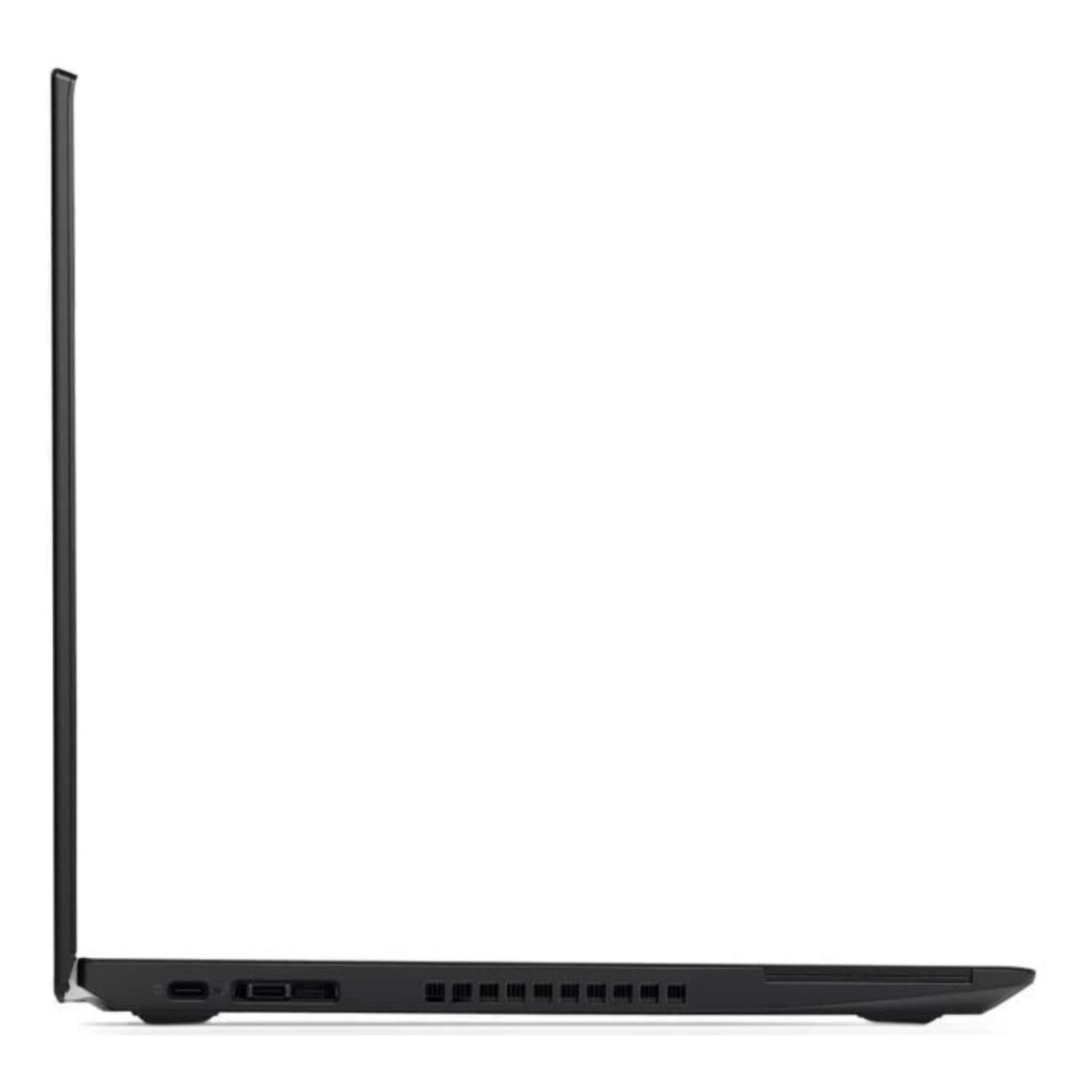 Vista lateral esquerda do Lenovo ThinkPad T580 recondicionado JANSit – Detalhe das portas USB-C Thunderbolt 3 e conector para docking station. Design profissional robusto com carregamento rápido e garantia JANSit.