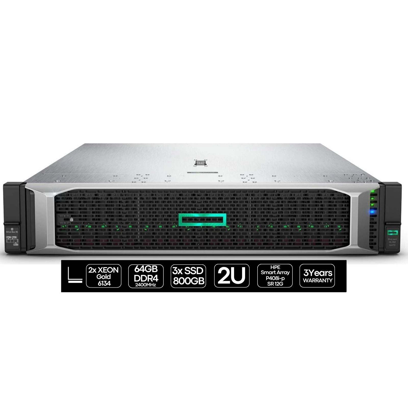 Servidor Recondicionado HP Proliant DL380 G10 6134, 3x SSD 800GB Usado Renovado com garantia 3 anos. Imagem Principal JANSit