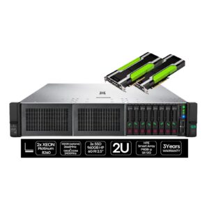 Servidor Rack 2U HP ProLiant DL380 Gen10 recondicionado JANSit – Configuração de alta performance com 2x Intel Xeon Platinum 8260 e 2x GPUs NVIDIA Tesla P100. Ideal para Inteligência Artificial, renderização e computação científica, com garantia JANSit.