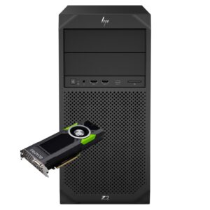 Workstation HP Z2 G4 recondicionada JANSit equipada com NVIDIA Quadro P5000 16GB – Torre profissional para Realidade Virtual (VR), edição de vídeo 4K e simulação avançada. Imagem frontal da Workstation HP com garantia JANSit.