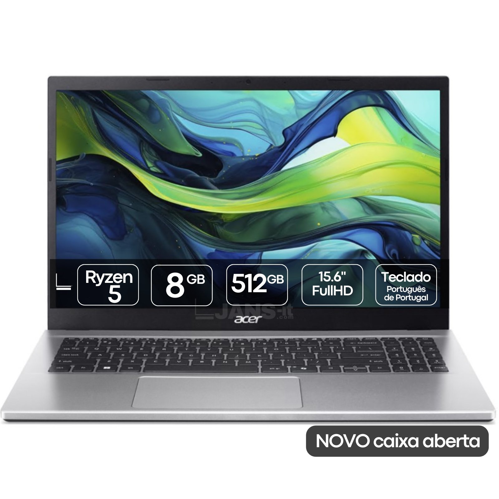 Portátil Acer Aspire 5 A515-42P Novo Caixa Aberta JANSit – Processador AMD Ryzen 5 5625U, 8GB RAM, SSD 512GB e ecrã de 15.6'' Full HD.