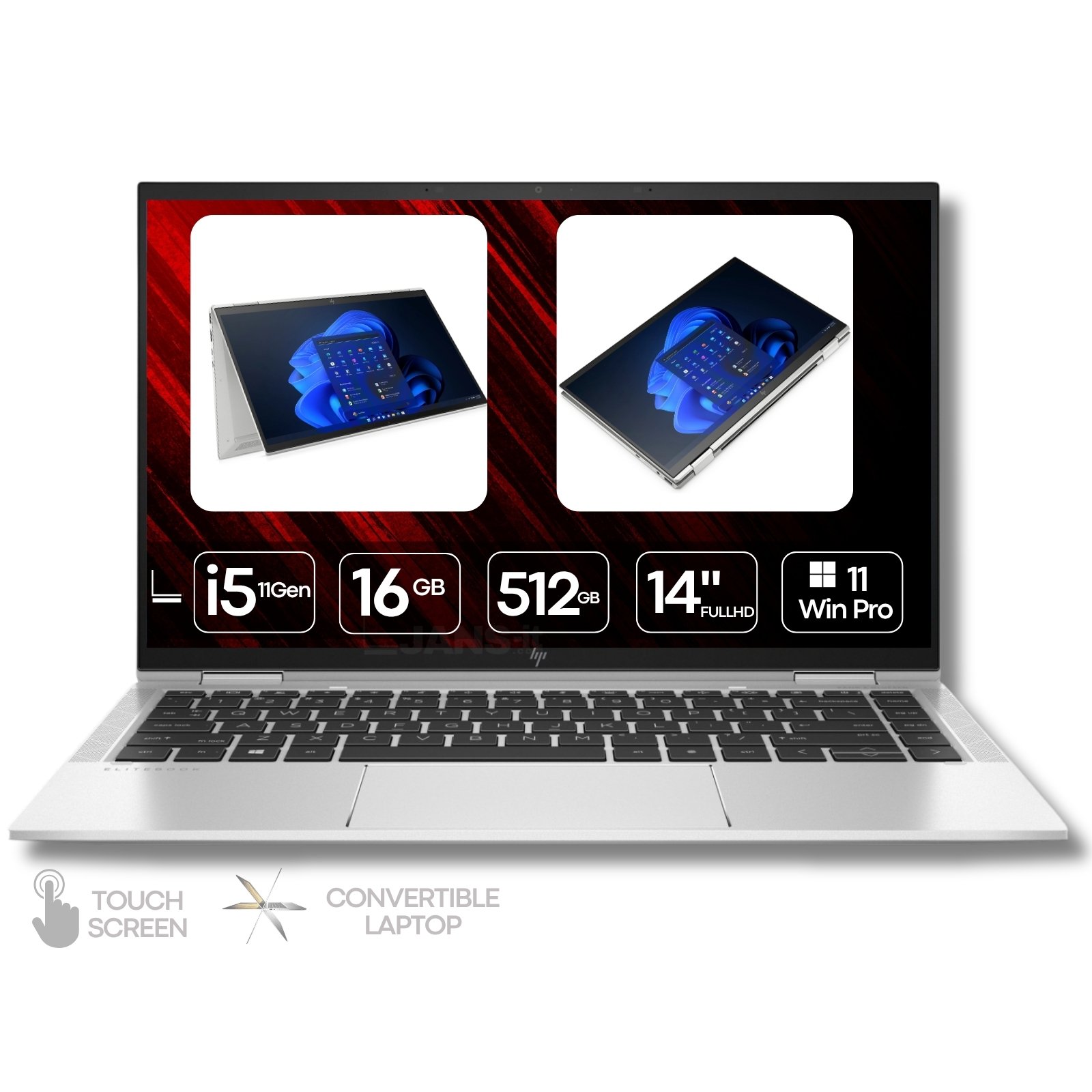 Portátil híbrido convertível HP EliteBook 1040 x360 recondicionado JANSit – Ecrã tátil rotativo a 360 graus, processador Intel Core i5 e chassis ultra-fino em alumínio. Design 2 em 1 profissional Grade A com garantia JANSit