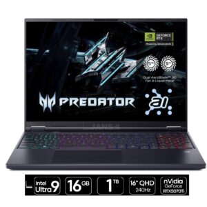 Portátil Gaming Acer Predator Helios Neo JANSit – Processador Intel Core Ultra 9, 16GB RAM DDR5, SSD 1TB NVMe e placa gráfica NVIDIA GeForce RTX 5070 Ti.