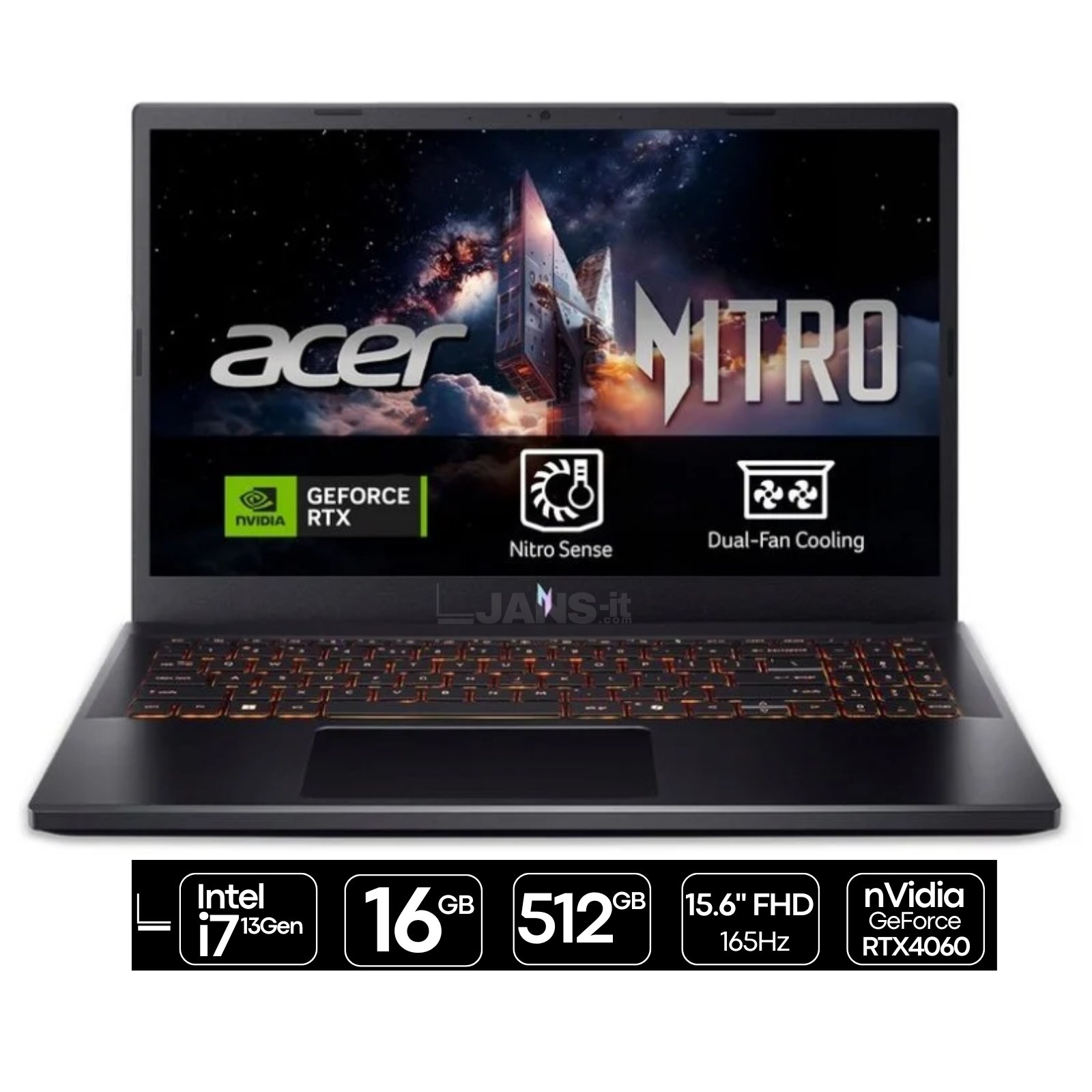 Portátil Gaming Acer Nitro V 15 ANV15-51 recondicionado JANSit – Processador Intel Core i7-13620H, 16GB RAM, 512GB SSD e NVIDIA GeForce RTX 4060. Portátil de alto desempenho para gaming 1080p ultra e multitarefa, com garantia JANSit