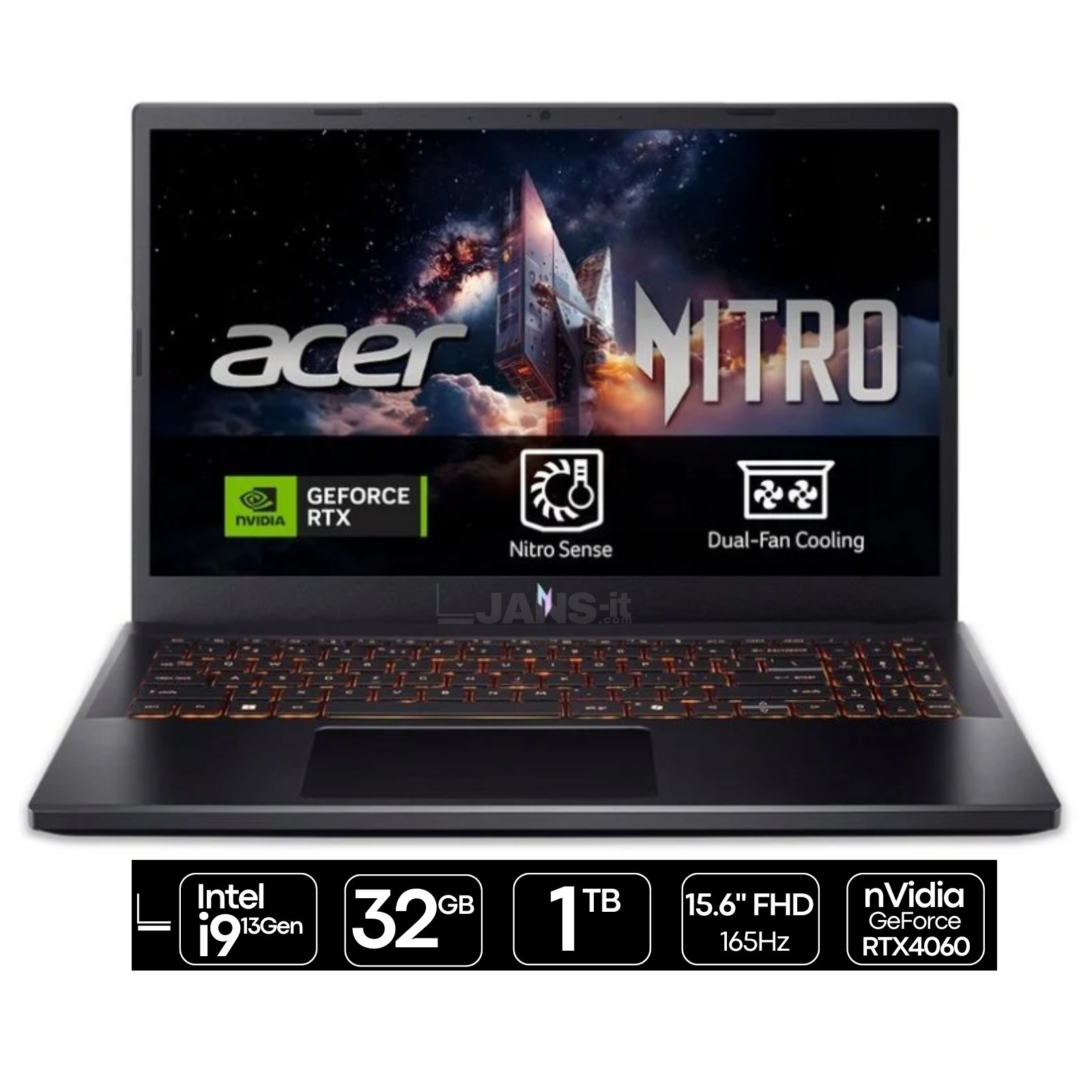 Portátil Gaming Acer Nitro V 15 ANV15-51 recondicionado JANSit – Processador Intel Core i9-13900H, 32GB RAM, 1TB SSD e NVIDIA GeForce RTX 4060. Portátil de alta performance para gaming e edição de vídeo profissional, com garantia JANSit.