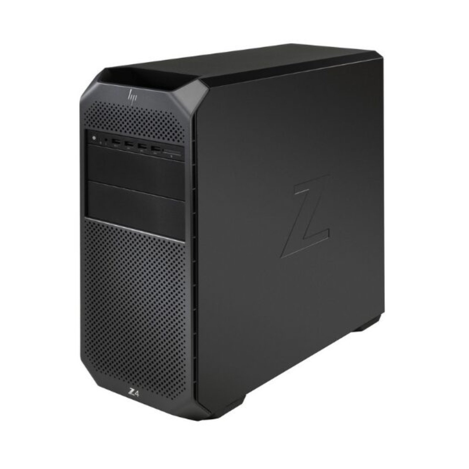 Vista lateral direita da workstation HP Z4 G4 recondicionada JANSit – Painel em aço reforçado com acabamento industrial preto mate. Estrutura robusta de classe profissional para edição 3D e CAD, qualidade Grade A com garantia JANSit