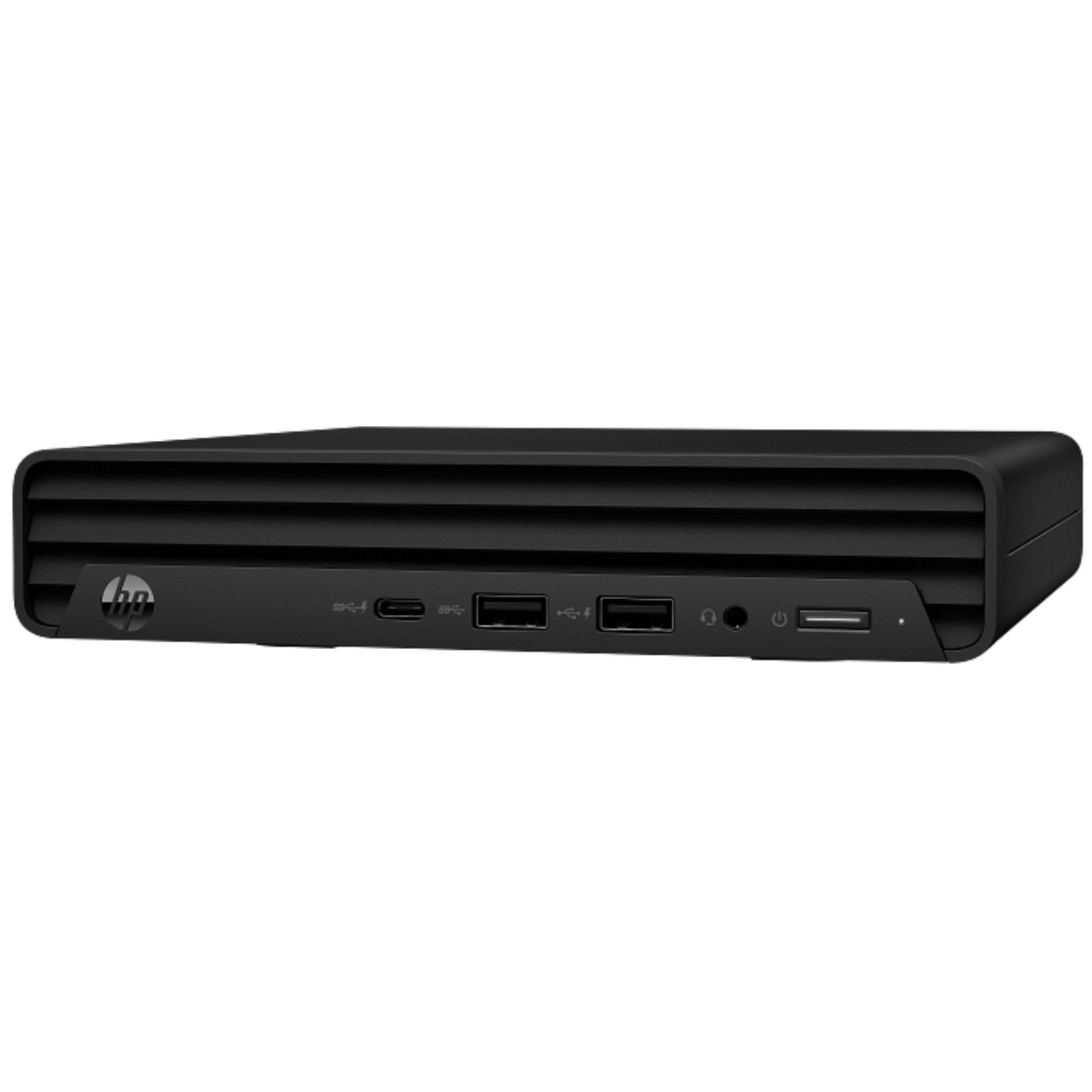 Vista lateral direita do computador ultra-compacto HP Pro Mini 260 G9 recondicionado JANSit – Detalhe do chassis metálico com ranhuras de ventilação integradas para dissipação de calor otimizada. Estado Grade A com garantia JANSit.