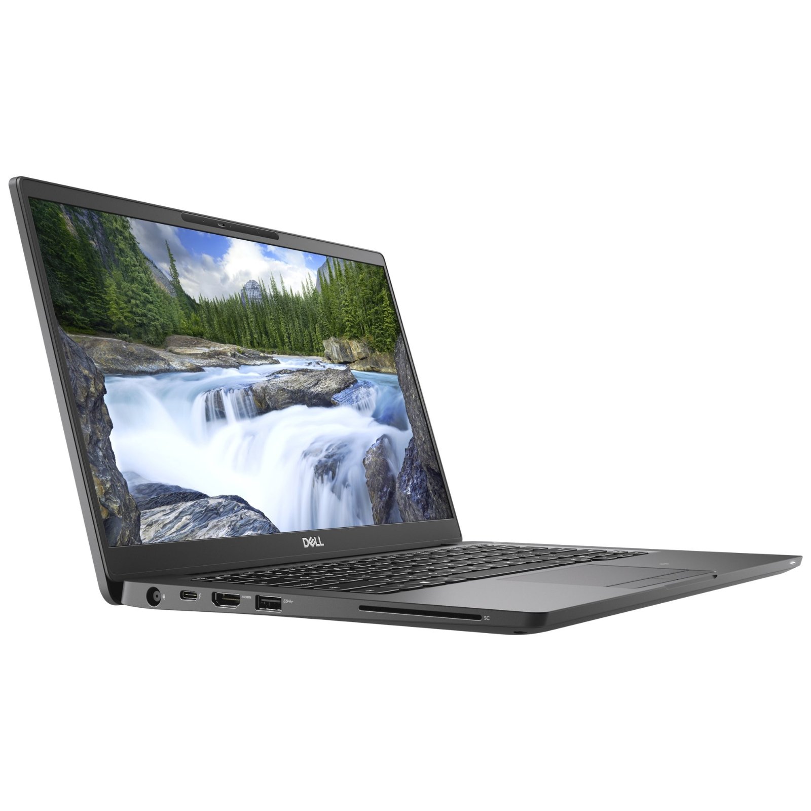 Vista lateral esquerda do portátil ultra-portátil Dell Latitude 7400 recondicionado JANSit – Destaque para o perfil ultra-fino, porta Thunderbolt/USB-C, saída HDMI e porta USB 3.1. Estado Grade A com garantia JANSit.