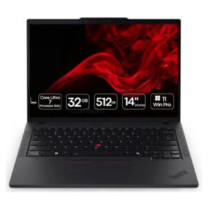 Portátil profissional Lenovo ThinkPad T14 Gen 5 recondicionado JANSit – Processador Intel Core Ultra 7 com IA integrada, design icónico em preto mate e teclado ergonómico. O 'AI PC' empresarial de alta performance, estado Grade A com garantia JANSit e foco em sustentabilidade.