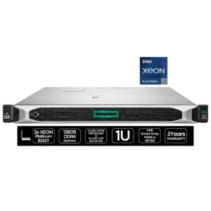 Servidor rack 1U HPE ProLiant DL360 Gen10 Plus recondicionado JANSit – Configuração extrema com duplo processador Intel Xeon 8352Y, 128GB RAM e armazenamento híbrido com 3x SSD 1.92TB e 5x HDD 1.2TB. Estado Grade A com garantia JANSit.