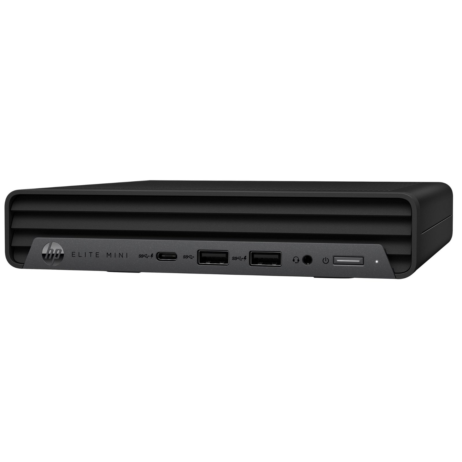 Computador HP Elite Mini 600 G9 recondicionado JANSit – Vista lateral direita do Mini PC profissional, exibindo o perfil ultra-compacto, o acabamento preto fosco e a estrutura metálica robusta. Com garantia JANSit.