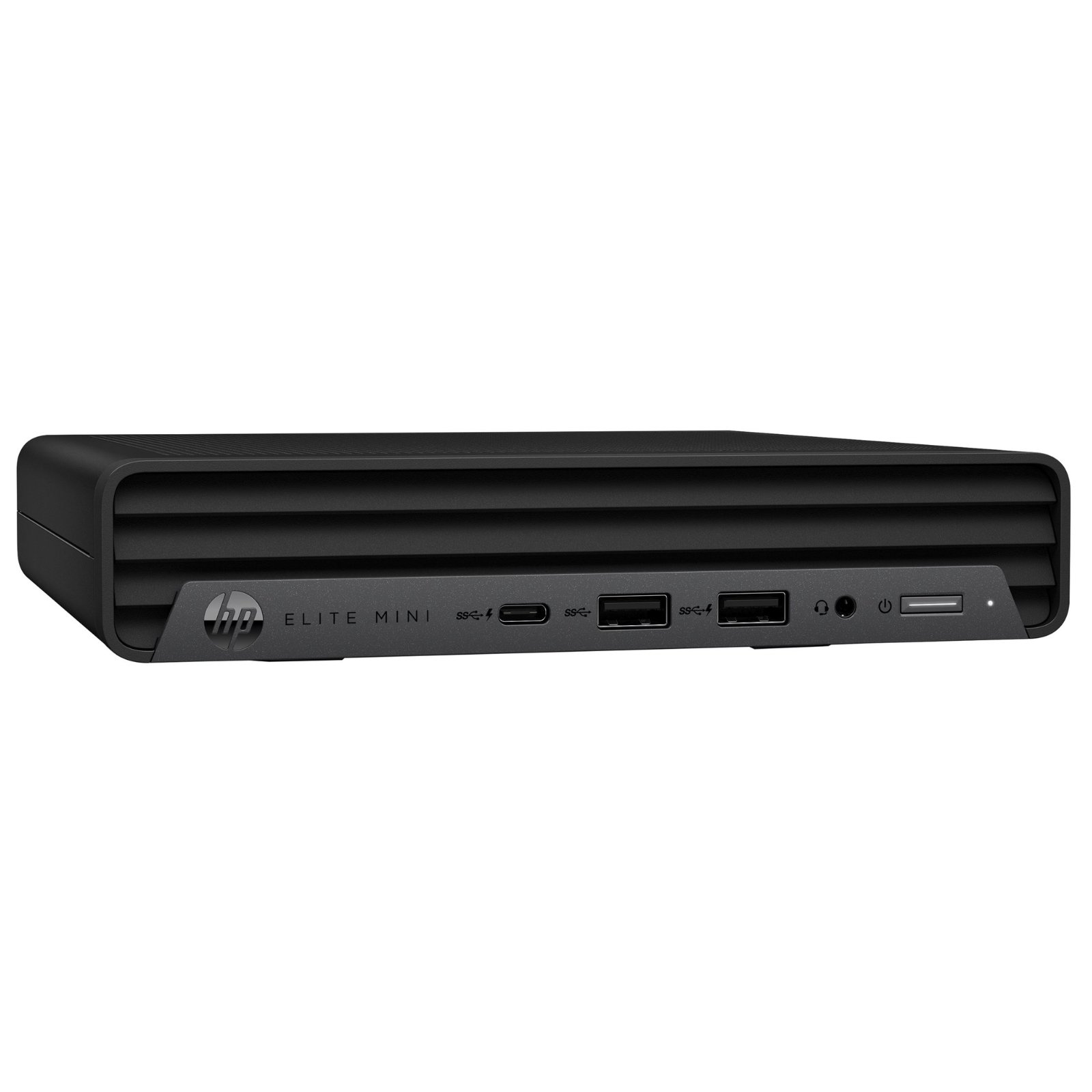 Computador HP Elite Mini 600 G9 recondicionado JANSit – Vista lateral esquerda do Mini PC profissional, destacando o chassis metálico compacto e as grelhas de ventilação para refrigeração eficiente. Com garantia JANSit.