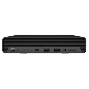Computador HP Elite Mini 600 G9 recondicionado JANSit – Mini PC profissional ultra-compacto, exibindo o painel frontal com botão de energia, portas USB de alta velocidade e ligação de áudio. Imagem principal com garantia JANSit.