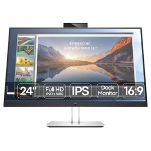 Monitor HP EliteDisplay E24d G4 recondicionado JANSit – Monitor docking profissional de 24 polegadas Full HD com webcam pop-up integrada e ligação USB-C para portáteis. Imagem frontal do monitor com garantia JANSit.