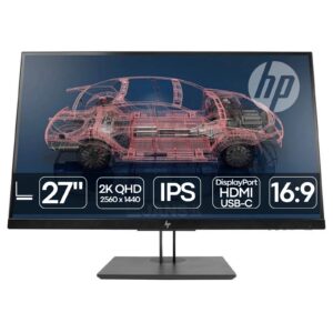 Monitor HP Z27n G2 recondicionado JANSit – Monitor profissional de 27 polegadas Quad HD (2K) com margens finas e ligação USB-C para designers e criadores. Imagem frontal do ecrã HP Z Z27n G2 com garantia JANSit.