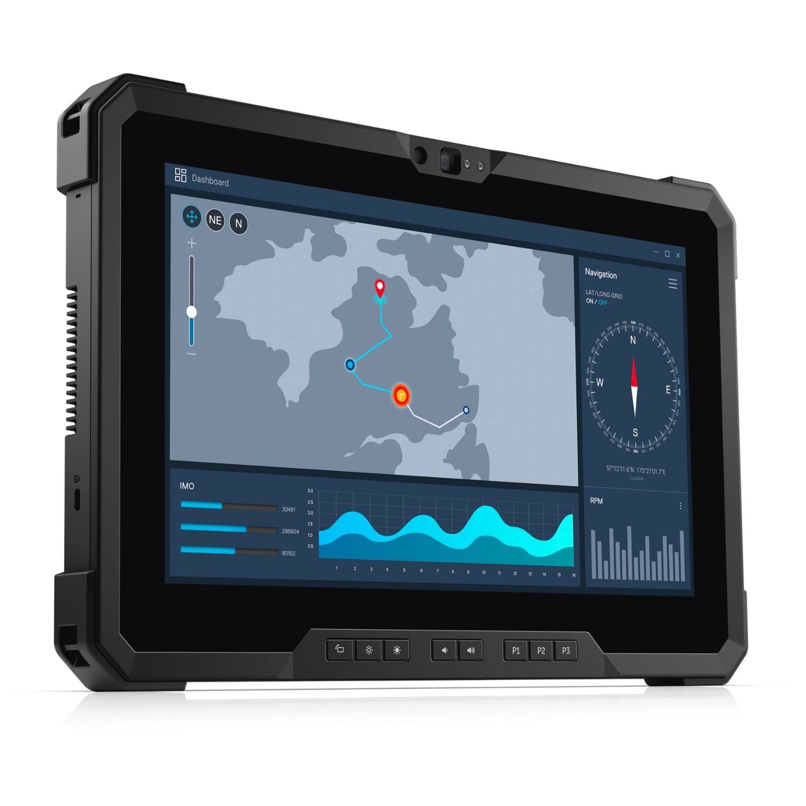 Portátil Dell Latitude 7220 Rugged Extreme i7 recondicionado JANSit – Vista lateral do tablet profissional resistente, destacando as portas com coberturas de proteção estanque e cantos de borracha reforçados contra impactos. Com garantia JANSit.
