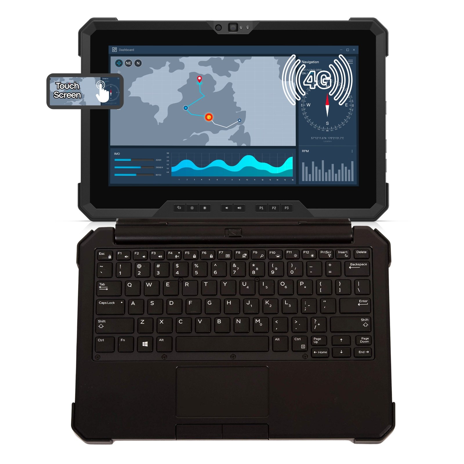 Portátil Dell Latitude 7220 Rugged Extreme i7 recondicionado JANSit – Tablet e portátil militar ultra-resistente de 11.6 polegadas com ecrã tátil FHD e chassis blindado contra quedas e água. Imagem frontal com garantia JANSit.