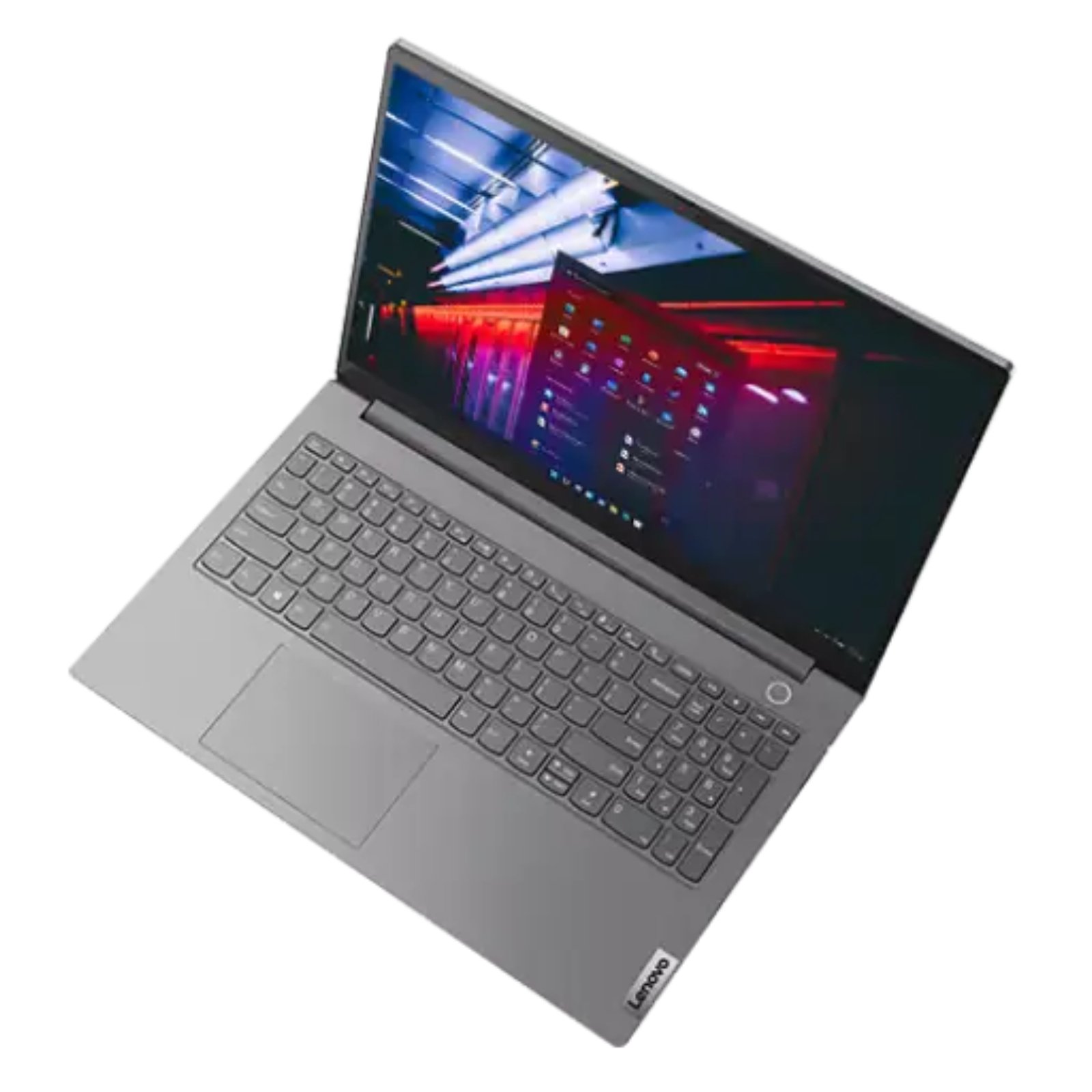 Portátil Lenovo ThinkBook 15 G2 recondicionado JANSit – Vista lateral direita do portátil, exibindo o perfil ultra-fino, porta USB Tipo-A, leitor de cartões de memória e porta de rede Ethernet RJ45. Com garantia JANSit.