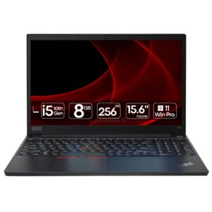 Portátil Lenovo ThinkPad E15 i5 recondicionado JANSit – Portátil profissional de 15.6 polegadas robusto, com teclado numérico integrado, icónico TrackPoint e processador Intel Core i5. Imagem frontal do portátil aberto com garantia JANSit.