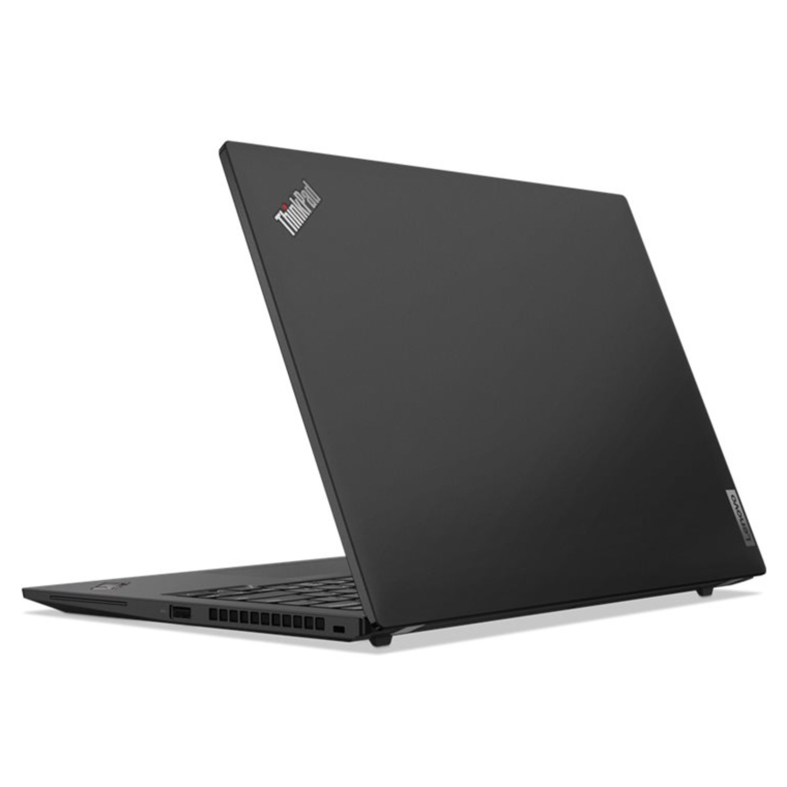 Portátil Lenovo ThinkPad T14s Gen 4 recondicionado JANSit – Tampa exterior com design minimalista em preto fosco, logótipo ThinkPad e estrutura leve reforçada. Vista traseira do chassis com garantia JANSit.