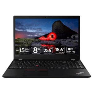 Portátil Lenovo ThinkPad T15 Gen 1 i5 recondicionado JANSit – Portátil empresarial premium de 15.6 polegadas com teclado numérico integrado, TrackPoint e processador Intel Core i5. Imagem frontal do portátil aberto com garantia JANSit.