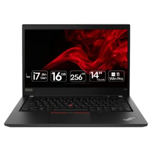 Portátil Lenovo ThinkPad T490 i7 recondicionado JANSit – Portátil profissional de 14 polegadas de alta performance com processador Intel Core i7 e chassis robusto de alta durabilidade. Imagem frontal do computador portátil aberto com garantia JANSit.
