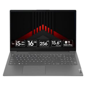 Portátil Lenovo V15 G2 i5 recondicionado JANSit – Portátil de 15.6 polegadas ideal para escritório e estudantes com processador Intel Core i5 e teclado numérico completo. Imagem frontal do computador portátil aberto com garantia JANSit.
