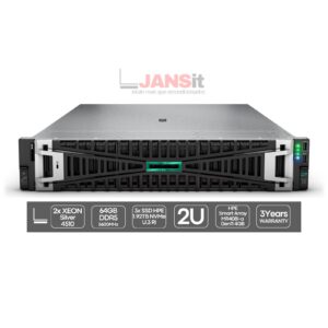 Servidor Novo em Caixa Selada HPE ProLiant DL380 Gen11 com 3x SSD NVMe 1.92TB e controladora MR408i-a JANSit – Servidor de rack de alta velocidade e desempenho empresarial. Imagem da embalagem original lacrada de fábrica com garantia JANSit.