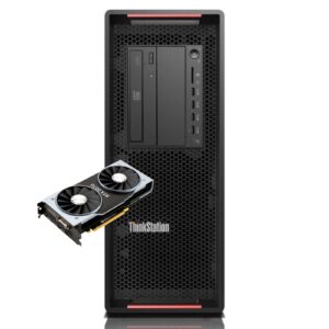 Workstation Lenovo ThinkStation P720 recondicionada JANSit – Computador profissional de alta performance com placa gráfica NVIDIA GeForce RTX 2070 para engenharia, renderização avançada e análise de dados. Imagem frontal da torre com garantia JANSit.