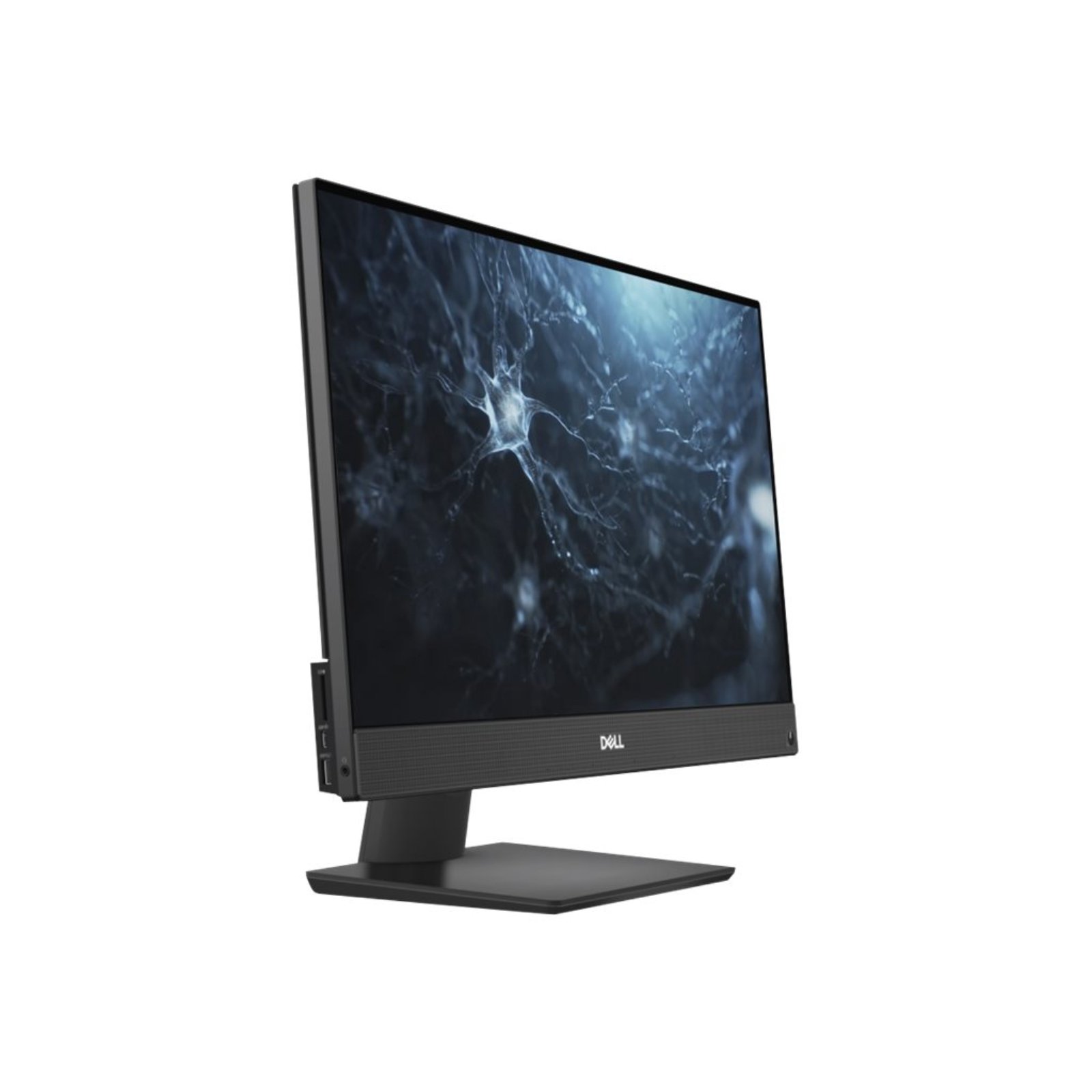 Computador All-in-One Dell OptiPlex 7480 touchscreen recondicionado JANSit – Vista lateral esquerda do computador tudo-em-um de 23,8 polegadas, exibindo o perfil fino do ecrã tátil, o suporte ajustável e as portas USB e USB-C de acesso rápido. Com garantia JANSit.