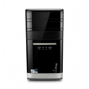 Imagem principal do computador de secretária recondicionado DT Tsunami Fortune Tower. Esta fotografia em perspetiva frontal foca na estrutura robusta da caixa em torre, no design funcional para ambiente corporativo e nas ligações frontais de acesso rápido. Um desktop fiável e expansível disponível na JANSit, ideal para empresas, escritórios e utilizadores que procuram bom desempenho a um preço acessível.