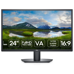 Imagem principal do monitor recondicionado Dell SE2422HX de 23.8 polegadas. Esta fotografia de produto da JANSit apresenta o monitor de frente, evidenciando o ecrã antirreflexo com resolução Full HD, as molduras finas e a base compacta que poupa espaço na secretária. Uma solução fiável e económica para home office, estudantes ou empresas que procuram máxima produtividade com qualidade Dell.