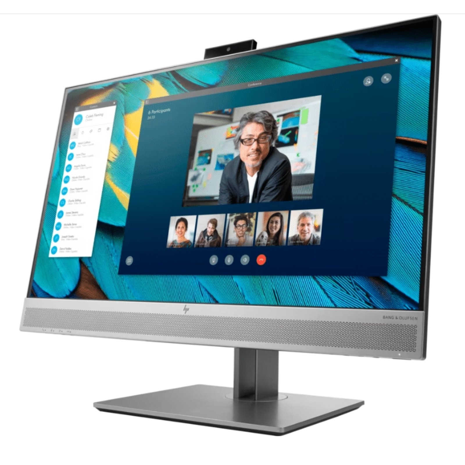 Monitor HP EliteDisplay E243m Multimédia recondicionado JANSit – Vista lateral direita do monitor de 23.8 polegadas, exibindo o perfil do ecrã com a webcam recolhida, portas USB laterais de acesso rápido e coluna de suporte ergonómica. Com garantia JANSit.