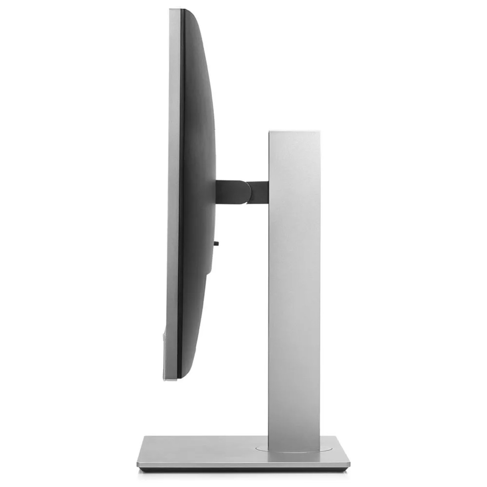Monitor HP EliteDisplay E243m Multimédia recondicionado JANSit – Vista lateral traseira em perspetiva do monitor profissional de 23.8 polegadas, exibindo o painel de conexões, a furação VESA e a estrutura de ajuste de altura do suporte. Com garantia JANSit.