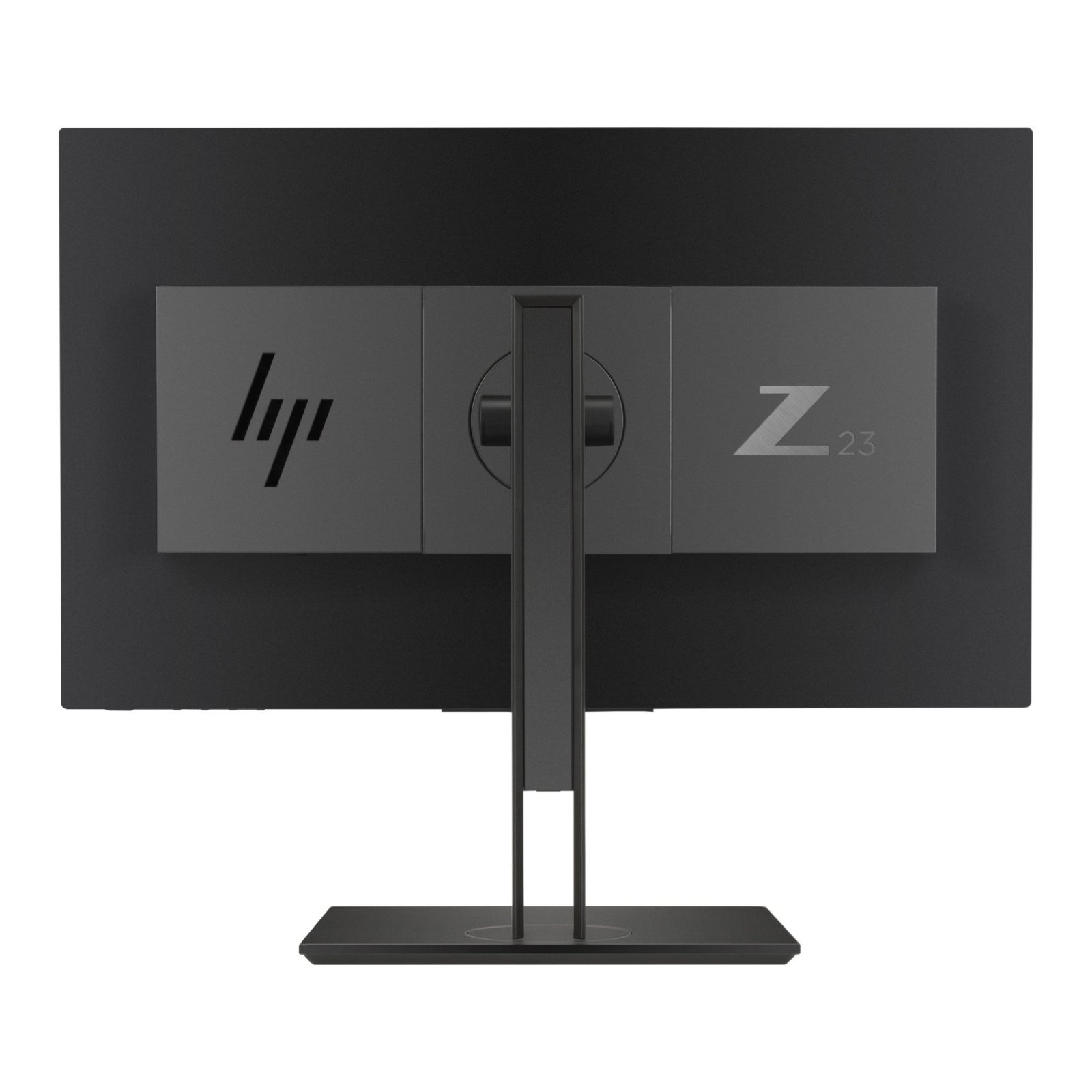 Monitor HP Z23n G2 recondicionado JANSit – Vista traseira do monitor profissional de 23 polegadas, exibindo o painel de conexões com entradas HDMI e DisplayPort, furação para suporte VESA e calha de organização de cabos na coluna. Com garantia JANSit.