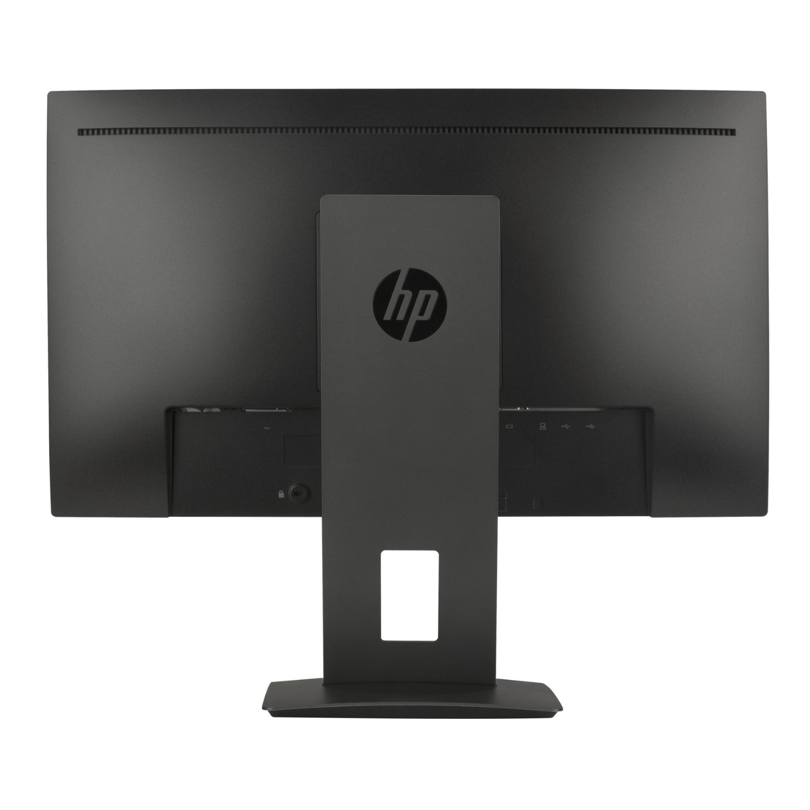 Monitor HP Z23n recondicionado JANSit – Vista traseira do monitor profissional de 23 polegadas, exibindo o painel de conexões com entradas HDMI, DisplayPort e VGA, furação para suporte VESA e ranhura para organização de cabos. Com garantia JANSit.