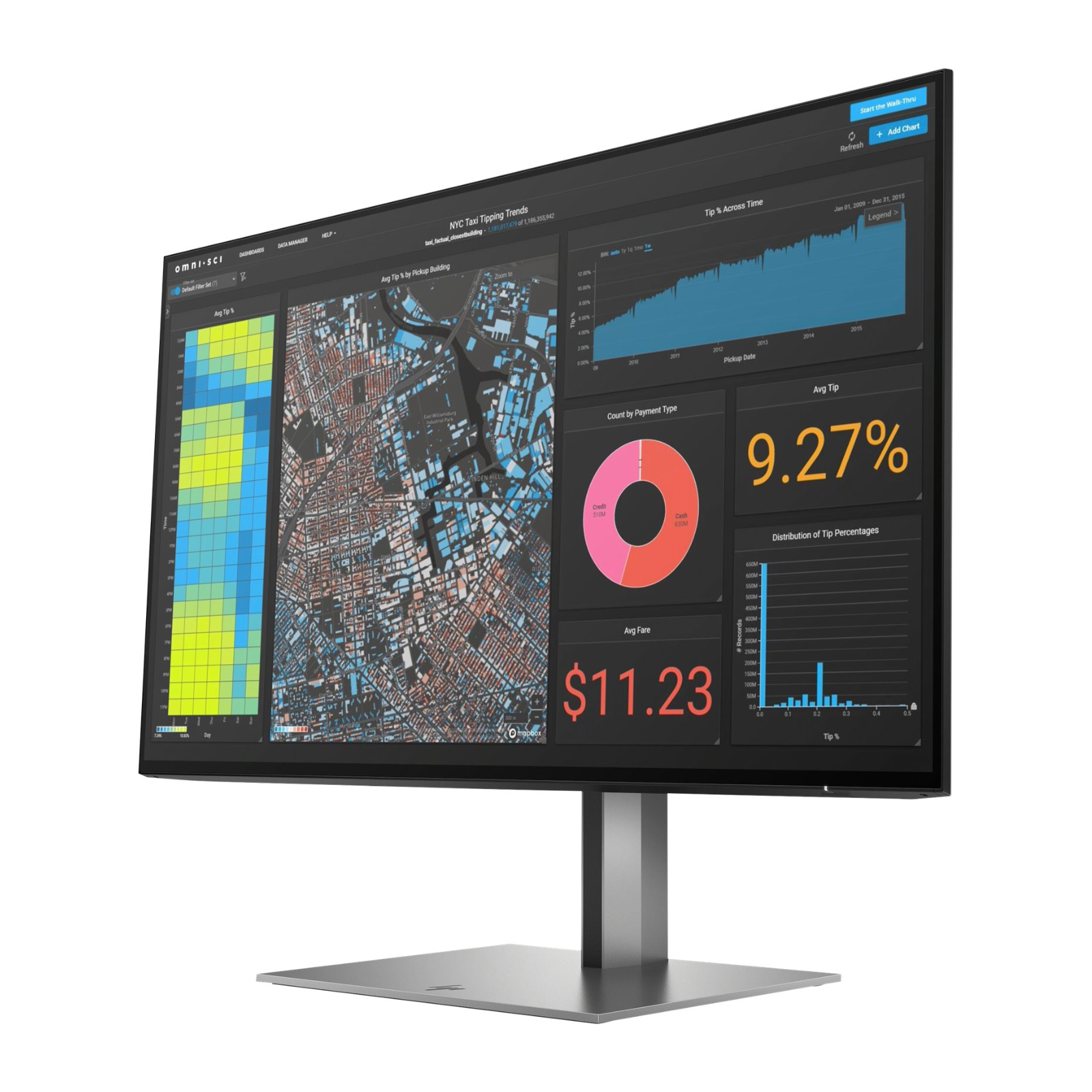 Perspetiva lateral direita do monitor recondicionado HP Z24f G3. Esta imagem da JANSit realça o design minimalista com espessura reduzida do ecrã e a estabilidade da sua base de alumínio. Perfeito para quem procura um ecrã moderno que ocupa pouco espaço físico e se enquadra perfeitamente em configurações de múltiplos monitores.